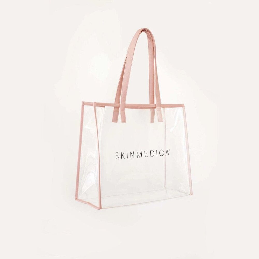 SkinMedica Clear PVC Tote and Cosmetic Bag with Blush Pink Trim